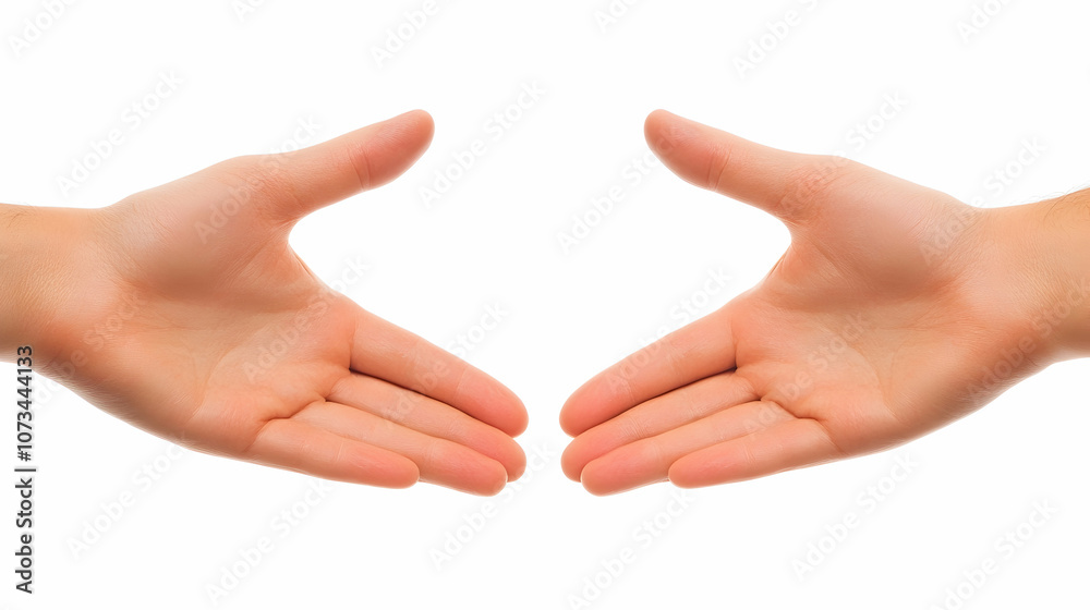 Two open hands facing each other in a gesture of welcome or handshake. Two open hands facing each other in a gesture of welcome or handshake.