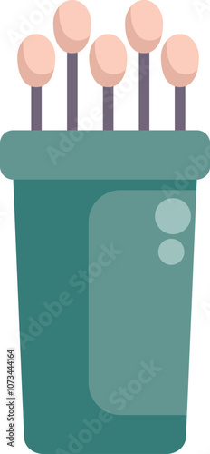Cotton swabs inside a green plastic container standing up, healthcare and hygiene concept
