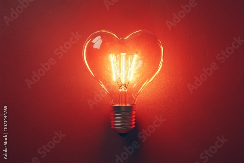 Heart-Shaped Light Bulb on a Red Background