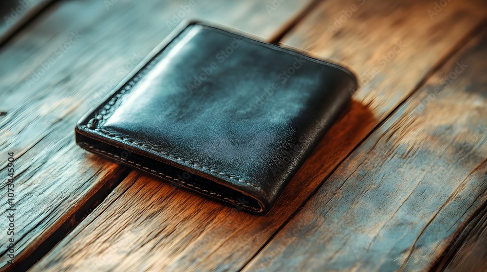 A shiny black leather wallet on a wooden plank, with soft natural light adding depth and texture to its premium look.
A shiny black leather wallet on a wooden plank, with soft natural light adding depth and texture to its premium look.