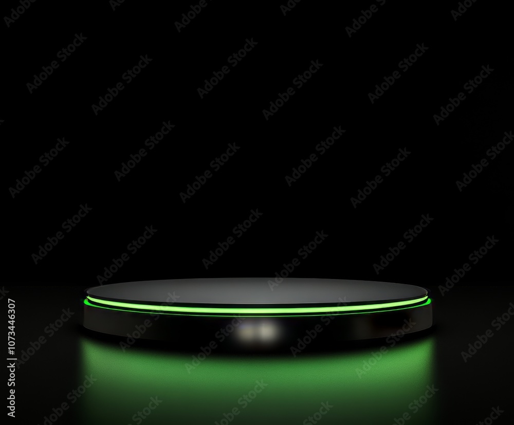A glowing green circular podium on a black background, symbolizing futuristic technology and innovation, perfect for modern tech-themed advertising and digital marketing A glowing green circular podium on a black background, symbolizing futuristic technology and innovation, perfect for modern tech-themed advertising and digital marketing