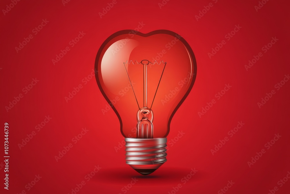 Heart-Shaped Lightbulb on Red Background Heart-Shaped Lightbulb on Red Background