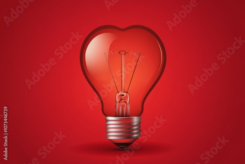 Heart-Shaped Lightbulb on Red Background