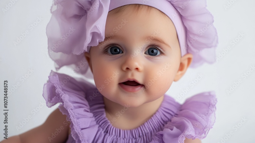 Baby dress in lilac with soft ruffles, perfect for summer, white background Baby dress in lilac with soft ruffles, perfect for summer, white background