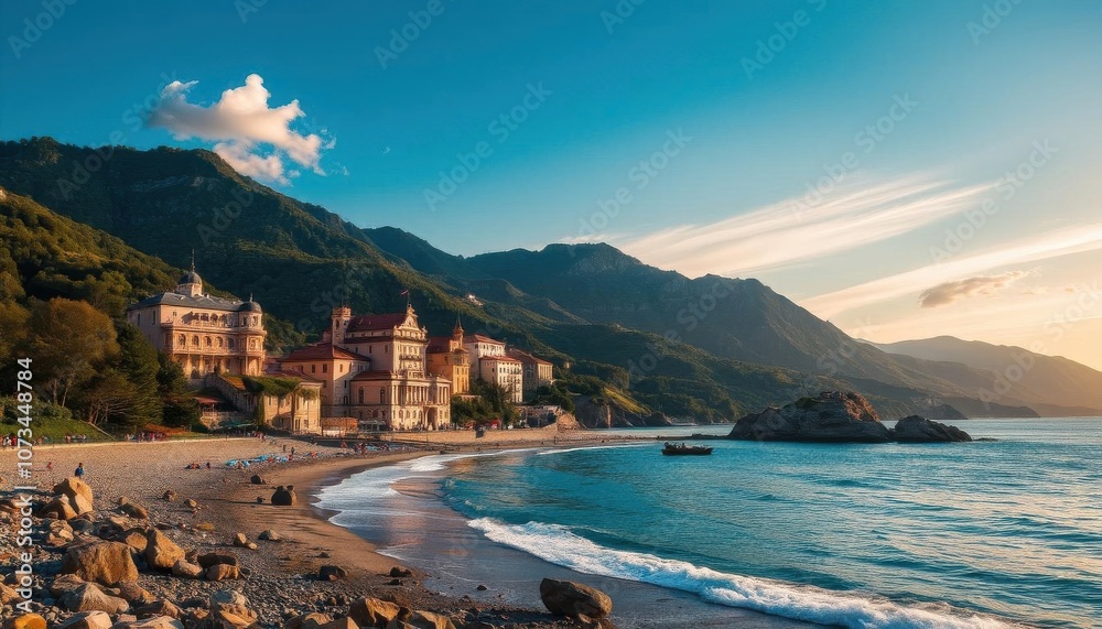 Fototapeta premium view of a beach with a building