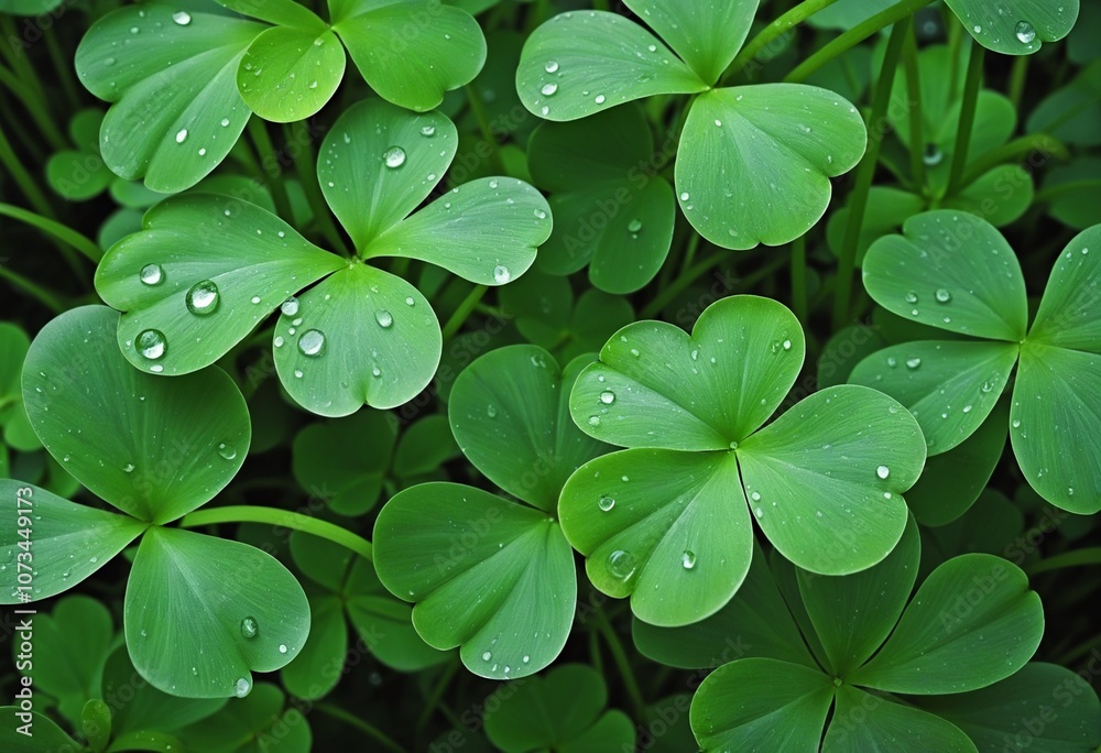 Lush Rain-Soaked Clover in a Verdant Forest