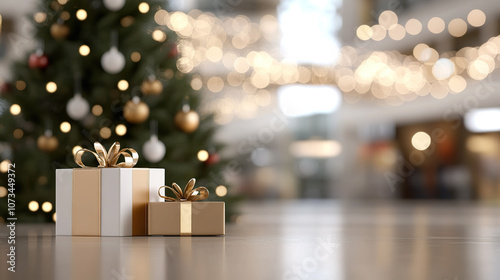 Festive Christmas scene with beautifully wrapped gifts under decorated tree