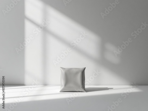 Gray background with soft, diffused lighting casting beautiful shadows on a displayed product, lights, product presentation, industry photo