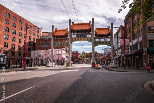 Vancouver, British Columbia, Canada – September 28, 2024: Chinatown Millennium Gate on Pender Street in Vancouver, BC, Canada.