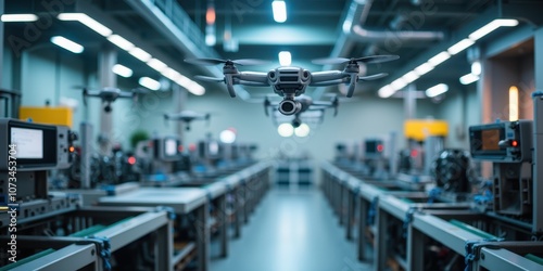Wallpaper Mural Automated Drone Technology in Modern Factory Setting Torontodigital.ca
