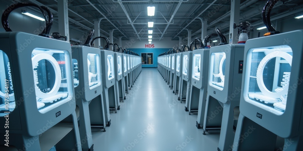 Obraz premium Modern Factory Interior with 3D Printers