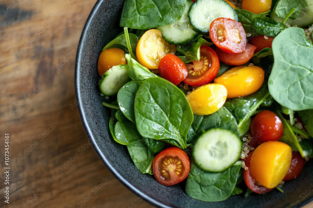 Fresh Spinach Salad with Cherry Tomatoes and Cucumbers Fresh Spinach Salad with Cherry Tomatoes and Cucumbers