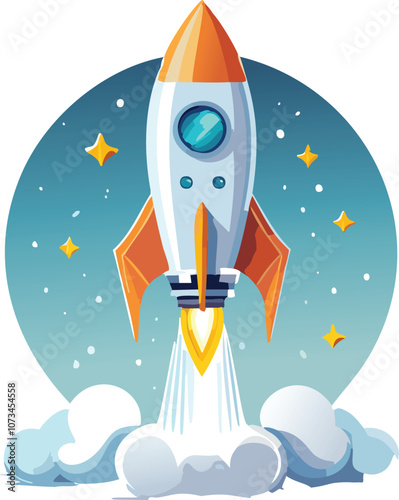 rocket launching into space with a trail vector isolated 