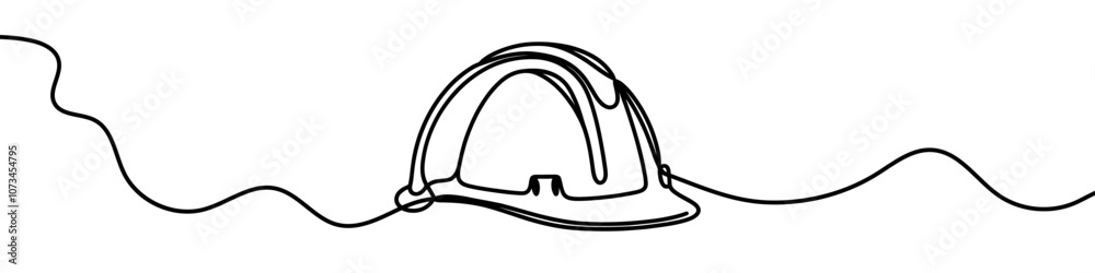 Single line drawing of a hard hat representing workplace safety and protection in the construction industry Single line drawing of a hard hat representing workplace safety and protection in the construction industry
