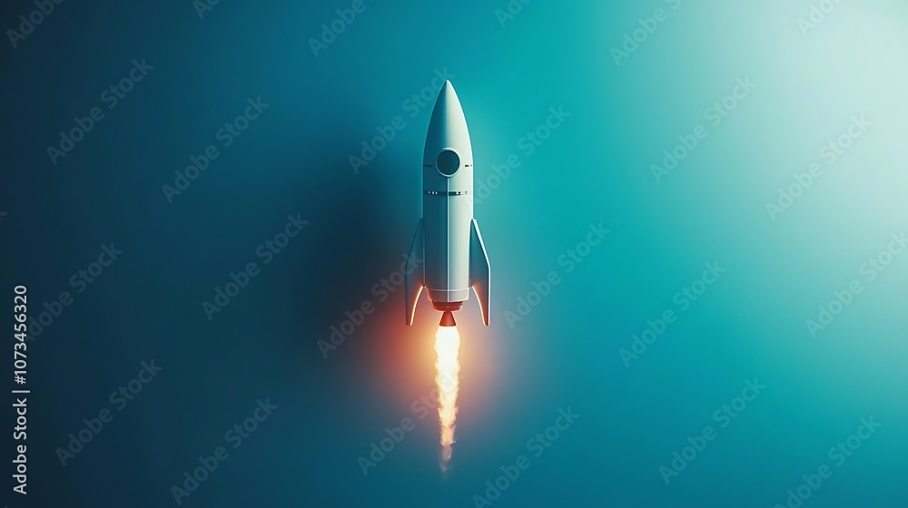A rocket launches vertically against a gradient blue background, leaving a fiery plume of exhaust in its wake, symbolizing exploration and innovation. A rocket launches vertically against a gradient blue background, leaving a fiery plume of exhaust in its wake, symbolizing exploration and innovation.