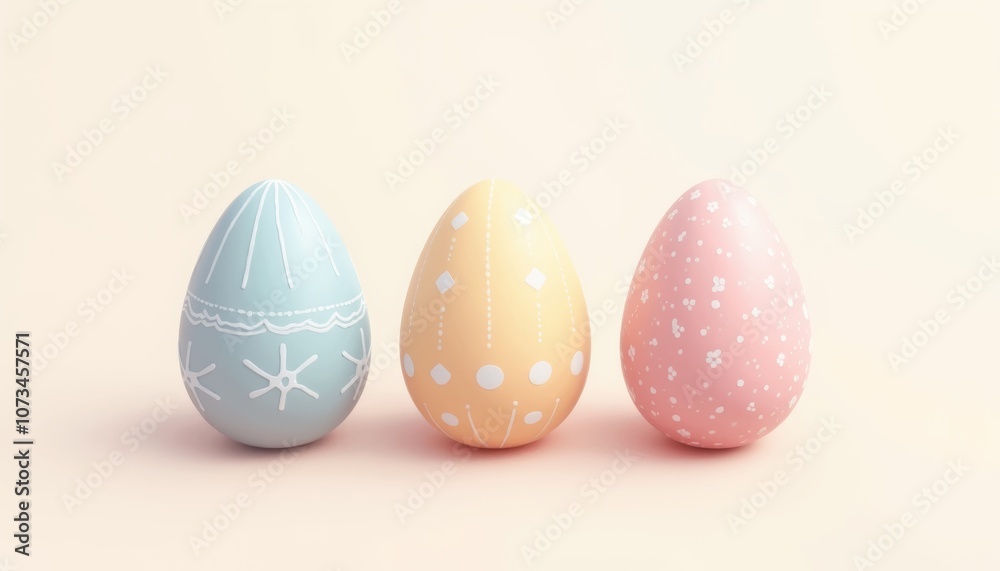 Charming painted eggs with simple decorative patterns, playful and pastel Charming painted eggs with simple decorative patterns, playful and pastel