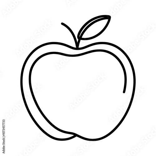 One continuous line illustration of an apple, isolated on white background. Line art of apple.