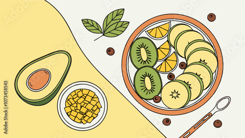 Healthy breakfast with fruits and superfoods