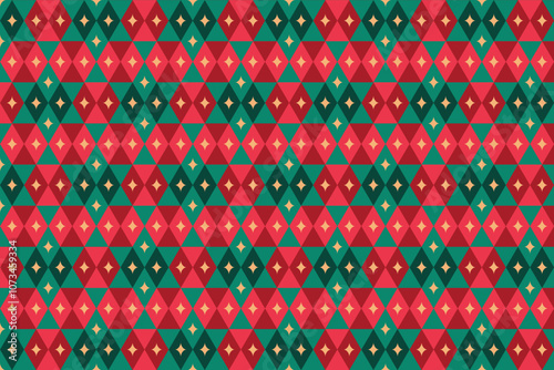 Diamond Shaped With Blings Seamless Christmas Texture Pattern. Xmas Holiday Festival Season Element Vector Illustration For Sweater Print, Gift Wrapper Package, Ethnic Dress Etc.