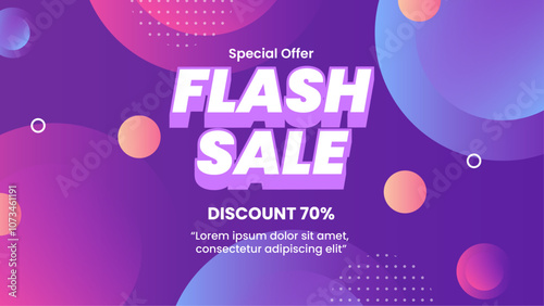 Colorful Flash Sale Banner with 70 Percent Discount Offer. Features colorful geometric shapes and bold text, perfect for attracting customers to special deals