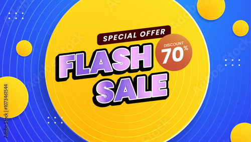 Colorful Flash Sale Banner With 70 percent Discount Offer. Eye-catching colors and bold typography make it ideal for marketing campaigns and advertising promotions