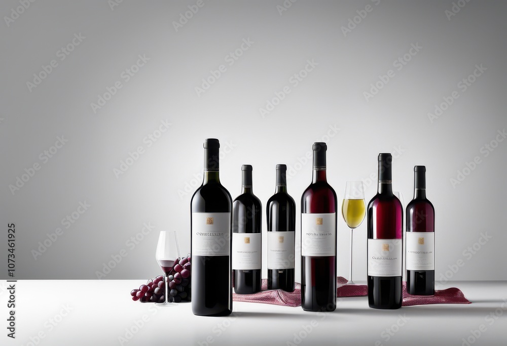 Fototapeta premium elegant dynamic arrangements wine bottles sleek backgrounds showcasing modern aesthetics stylish composition, decor, visuals, table, presentation, display