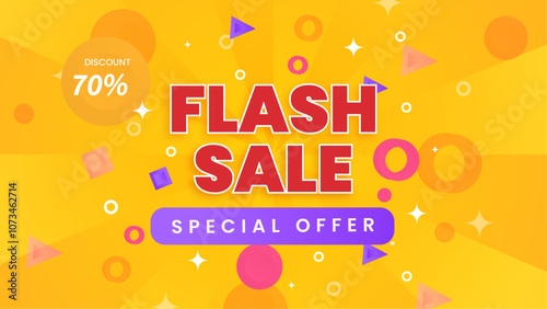 Colorful Flash Sale Banner With 70 percent Discount Offer. Eye-catching colors and bold typography make it ideal for marketing campaigns and advertising promotions