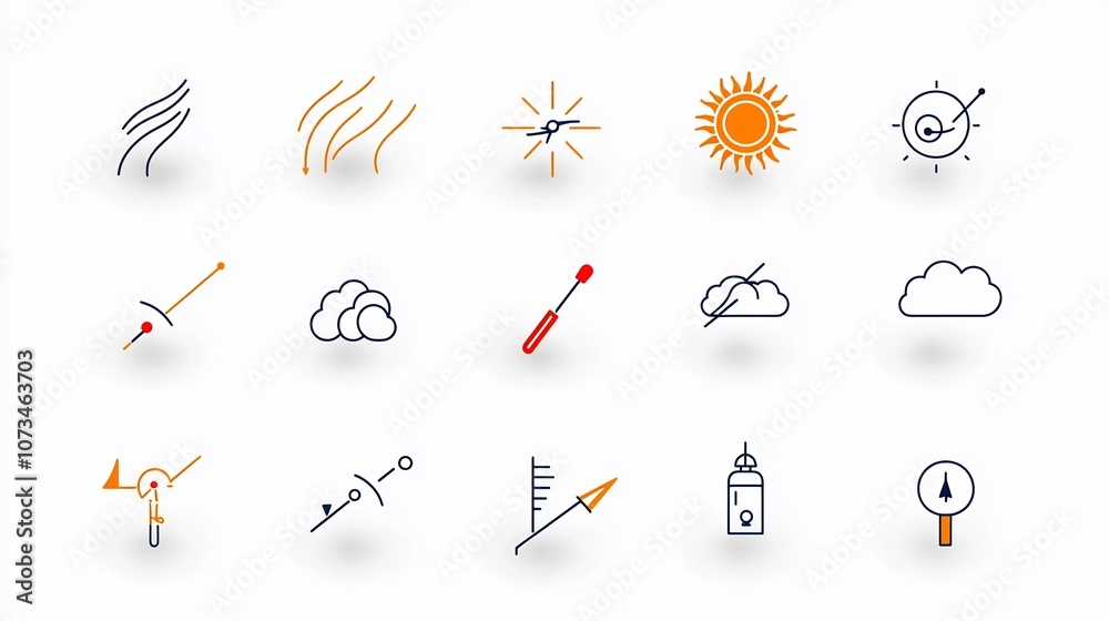Set of simple and minimalist weather icons with editable outline symbols representing wind snow sun and clouds in flat design perfect for digital interfaces applications and infographics Set of simple and minimalist weather icons with editable outline symbols representing wind snow sun and clouds in flat design perfect for digital interfaces applications and infographics
