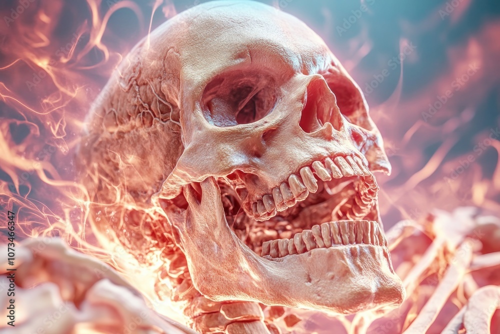 3D Holographic Visualization of Human Skeleton Anatomy, Detailed Representation of Bones, Joints, and Structure, Scientific Illustration of the Human Body