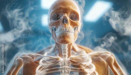 Obraz na płótnie 3D X-ray Hologram of Human Skeleton, Digital Anatomy Visualization, Medical Diagnostics Illustration, Human Body X-ray Scan, Realistic Skeleton Model, Medical Imaging Technology, Anatomy Study w salonie