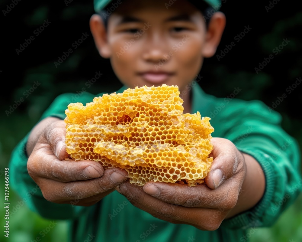 Beekeeper Carefully Handling Fresh Honeycomb, Beekeeping Harvest, Pure, Natural Honey, Close Up of Rustic Honeycomb, Beekeeping, Honeycomb, Honey, Beeswax, Bee, Beekeeper, Beekeeping Equipment