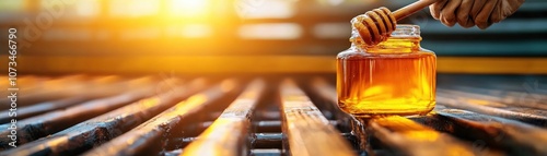 Obraz na płótnie Beekeeper Extracting Fresh Honey Pure, Raw, and Golden, A Close-Up Look at the Sweet Harvest, Honey Beekeeper, Honey Harvest, Raw Honey, Honeycomb, Beekeeping, Honey Extraction, Natural Honey w salonie