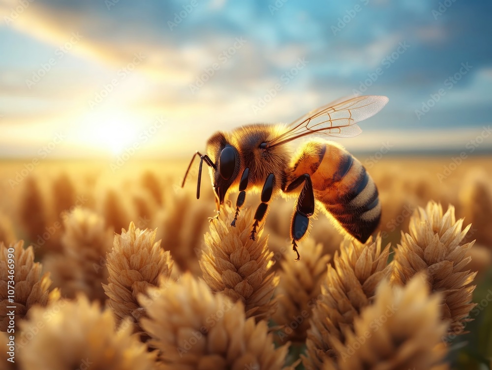 Beekeeper Harvesting Honey in a Wild Meadow at Sunset Golden Honey, Beekeeping Harvest, Pure Raw Texture