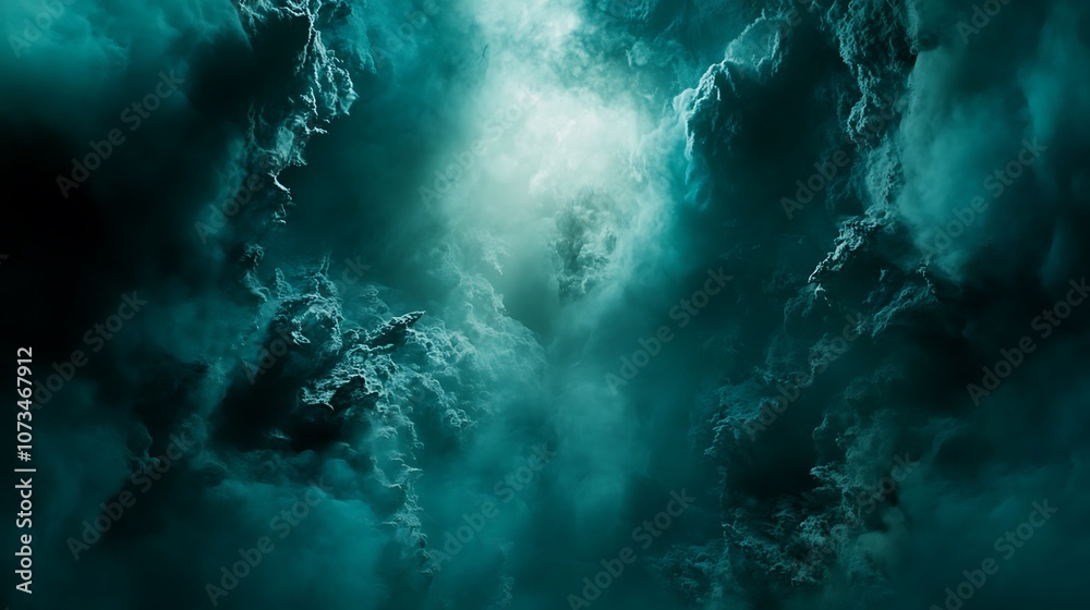 Fototapeta premium A dramatic sky filled with swirling clouds, illuminated by a central light source.