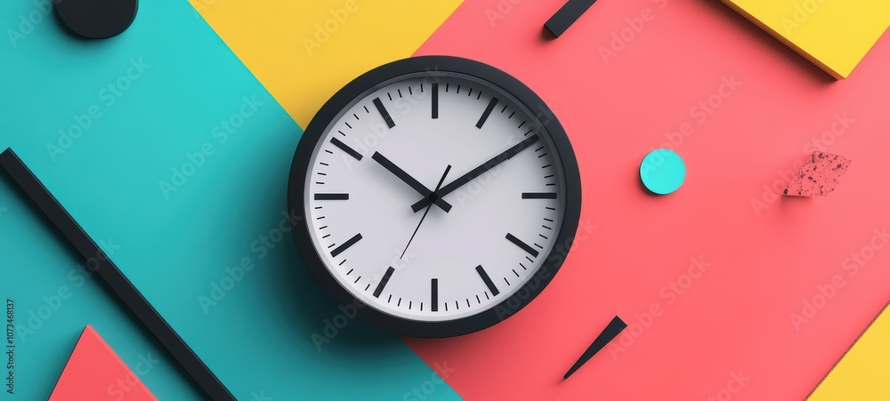 A simple illustration of a clock, symbolizing time management and deadlines in business, using minimalist shapes and a monochrome palette
