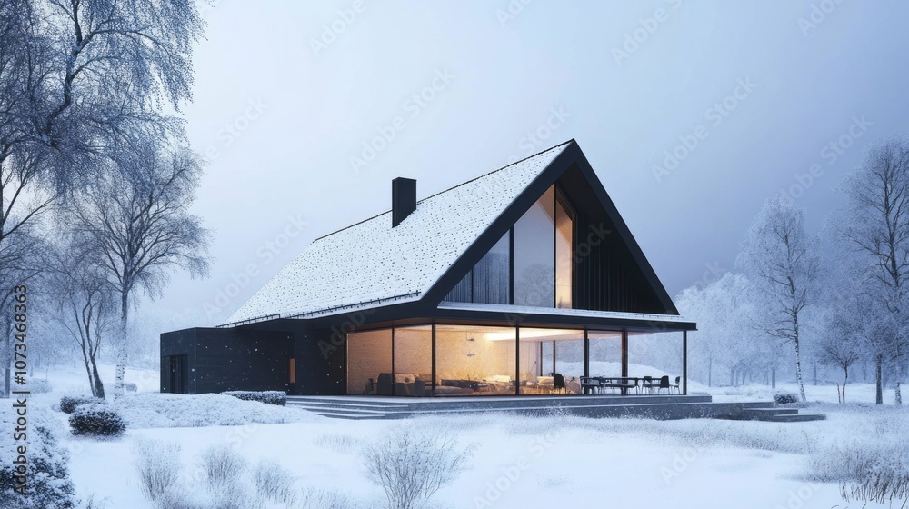Modern Black A-Frame House in a Snowy Landscape Modern Black A-Frame House in a Snowy Landscape