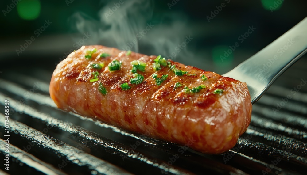 Delicious Sausage Flipped with Spatula on Smoky Grill, Grilling Tips and Techniques for Perfect BBQ Sausage