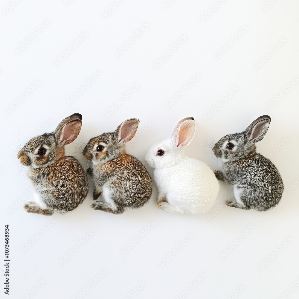 Fototapeta premium Rabbits, isolated, on a white background. Illustration for advertising agriculture, rabbit breeding.