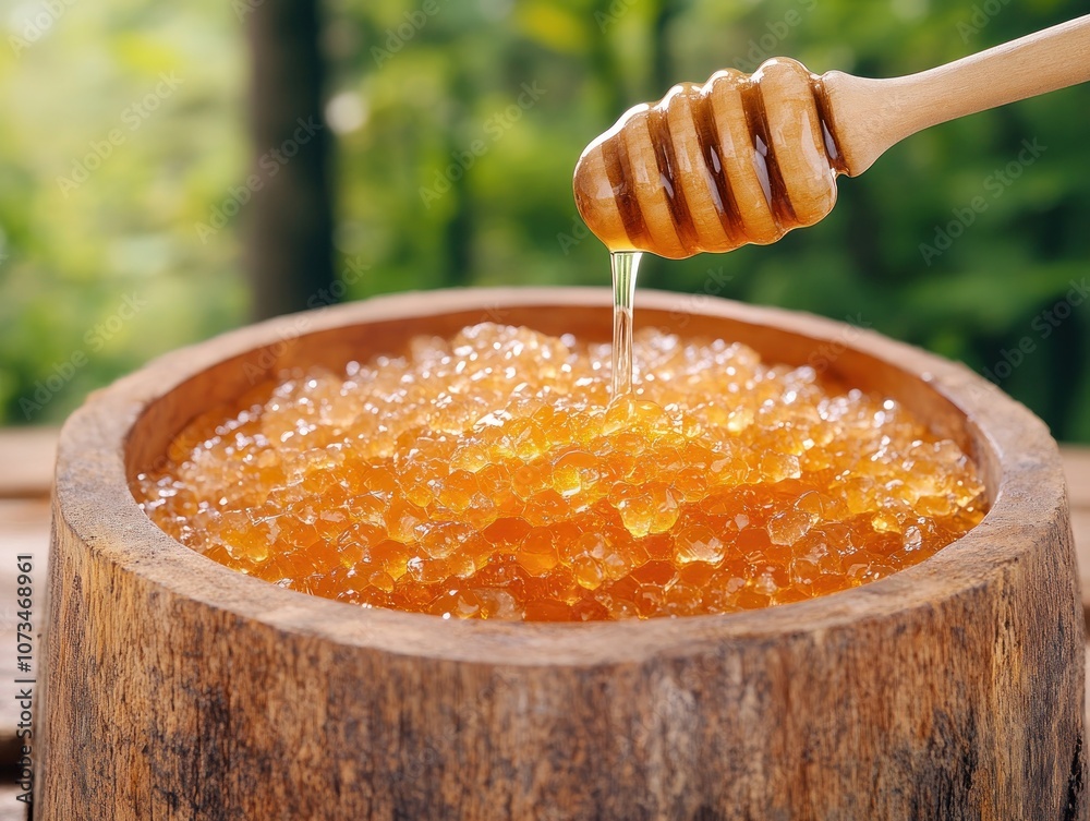Fresh Honey Dripping from Comb A Rustic Scene of Beekeeping Harvest, Pure, Natural, Raw Honey Closeup