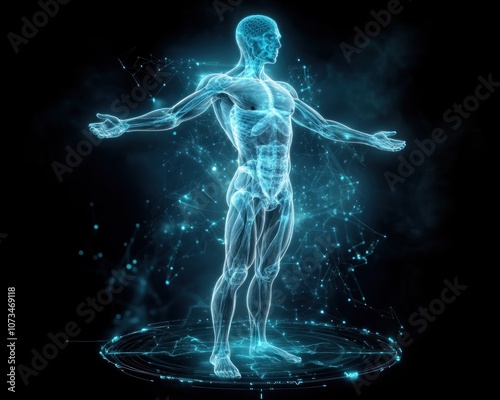 Obraz na płótnie Future of Healthcare Holographic Human Body Diagnostics, High-Tech Medical Imaging Revolutionizes Patient Care w salonie