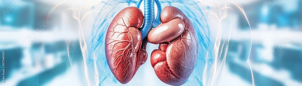 Futuristic Holographic Visualization of Human Kidneys for Medical Research, 3D Model of Internal Organs for Advanced Medical Studies