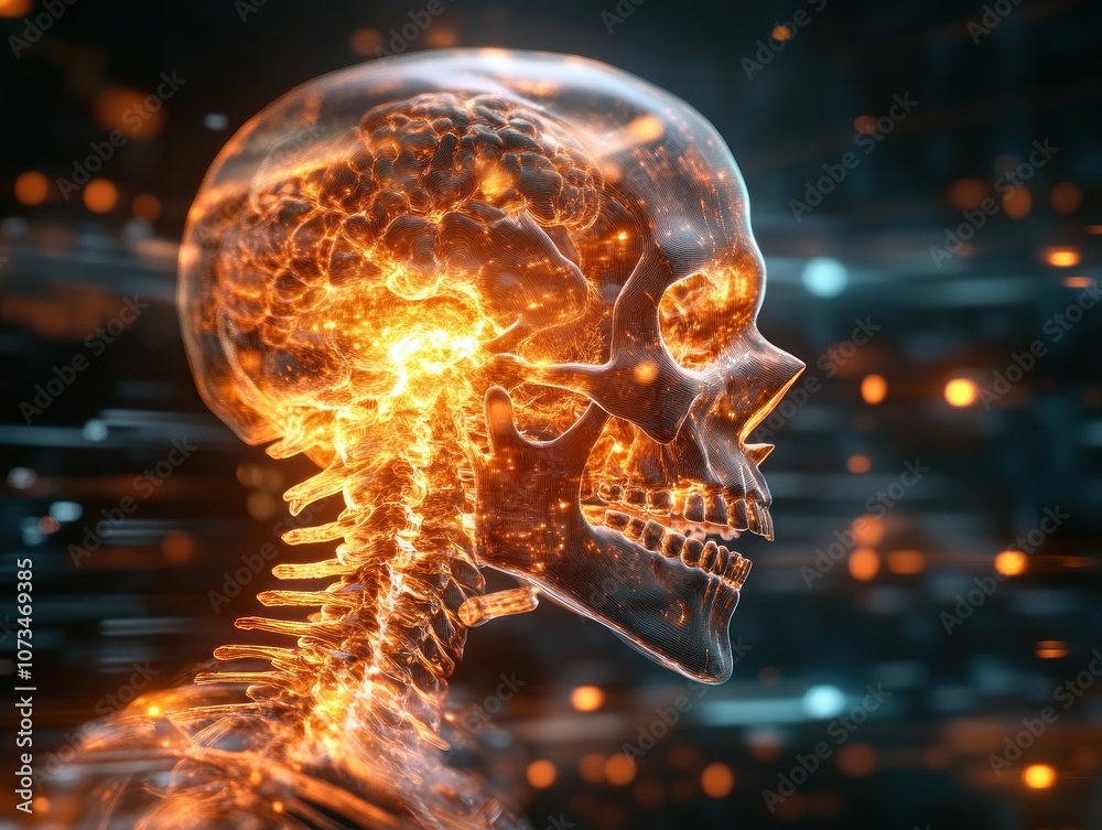 Futuristic Holographic Display of Human Skeletal System, Anatomy Hologram X-ray Visualization, Digital Technology Advancement