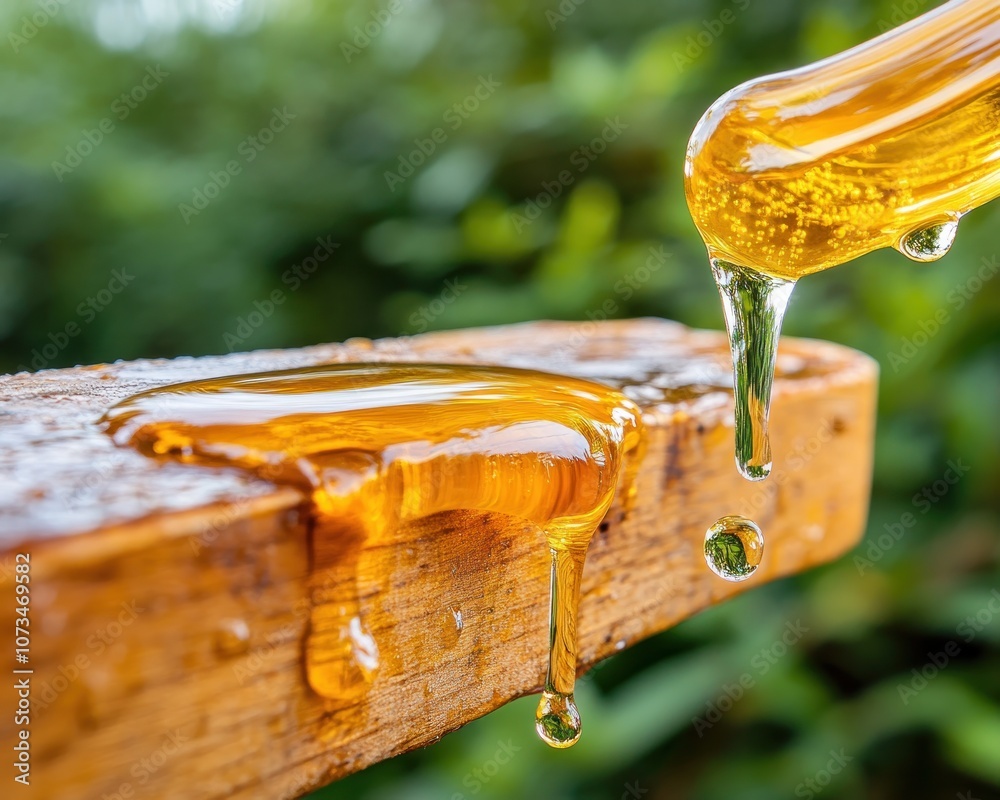 Golden Honey Dripping From Comb, Fresh Nectar Harvest, Beekeeping, Pure, Natural, Rustic Honey Texture