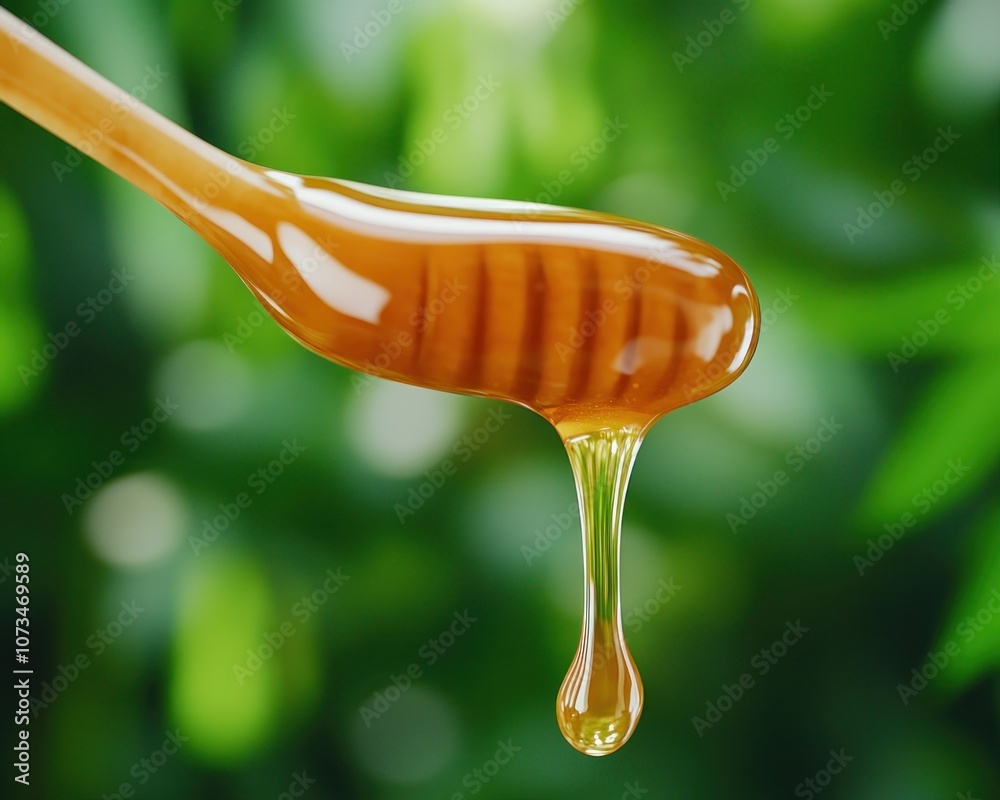 Golden Honey Dripping from Honeycomb, Natural Scene of Beekeeping Harvest, Pure, Wild, Fresh Nectar