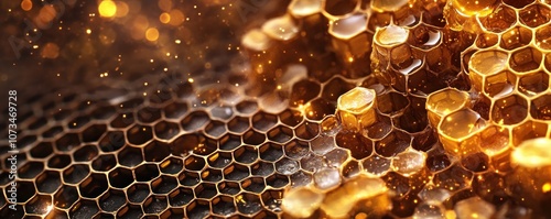 Obraz na płótnie Golden Honey Drizzling on Raw Honeycomb, Beekeeping Harvest, Rustic Fresh Natural Nectar, Close Up Photo w salonie