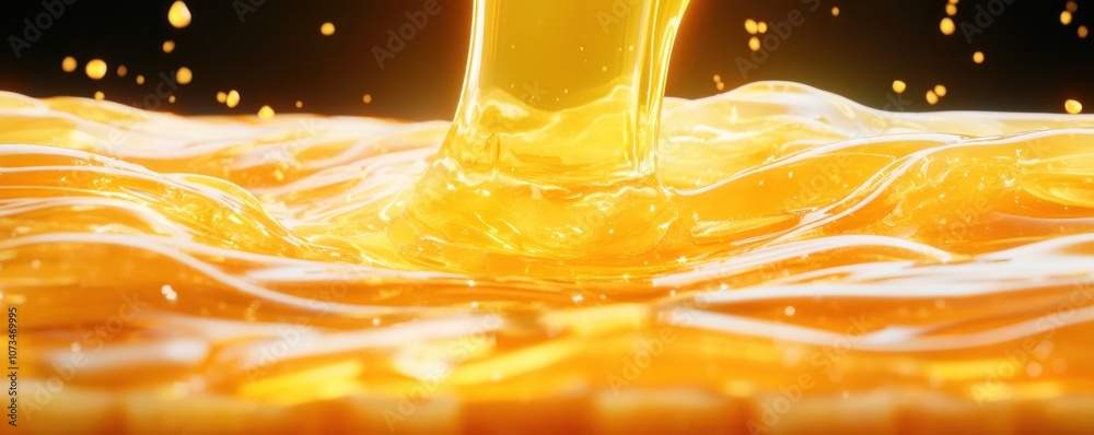 Golden Honey Pouring Over Honeycomb, Raw Texture, Natural Honey Drizzle, Pure, Unfiltered, Organic Honey