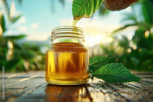 Obraz na płótnie Golden Honey Pouring from Rustic Jar in Sunlight, Beekeeper's Harvest, Pure Natural Freshness, Capture the Essence of Nature's Sweetness w salonie