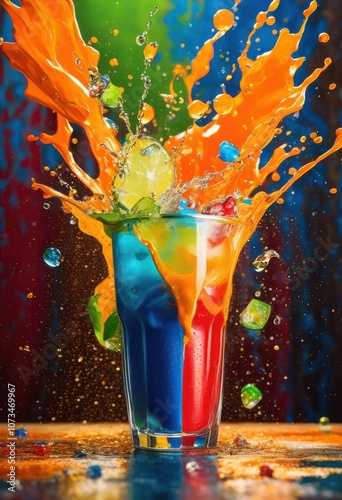dynamic burst colorful soda splashing unique textured background creating energetic visual display, aqua, aesthetics, artistry, bubbles, beverage, beatific