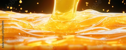 Obraz na płótnie Golden Honey Pouring Over Honeycomb, Raw Texture, Natural Honey Drizzle, Pure, Unfiltered, Organic Honey w salonie