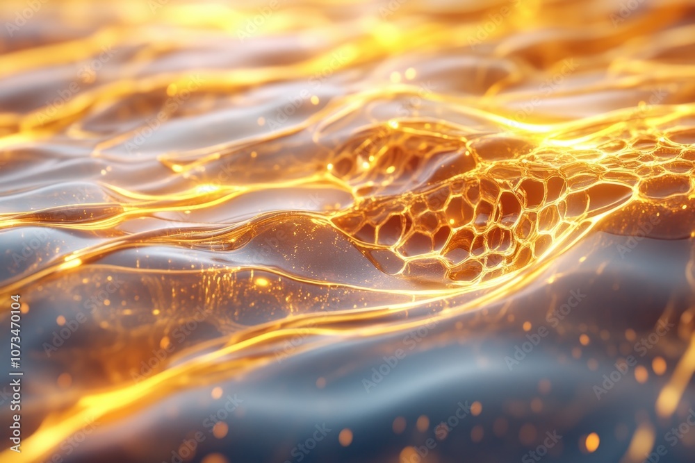 Golden Honeycomb Glowing in Warm Light A Close-Up View of Pure, Raw Honey Flowing Over Pristine Cells, Natural Artisan Honeycomb Texture